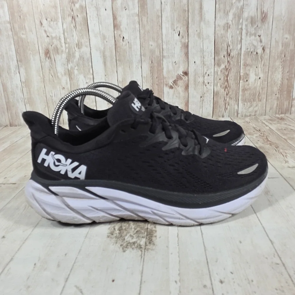 Hoka One One Clifton 8 Mens Black White Road Running Shoes Sneakers US 8B